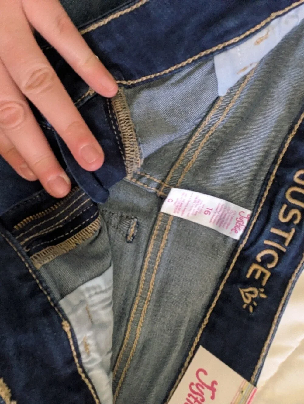 Justice Dark Blue Frayed Hem Denim Shorts with Pink Tag Size 16
